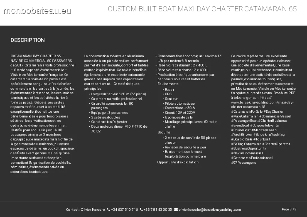 Custom built bo Maxi Day Charte